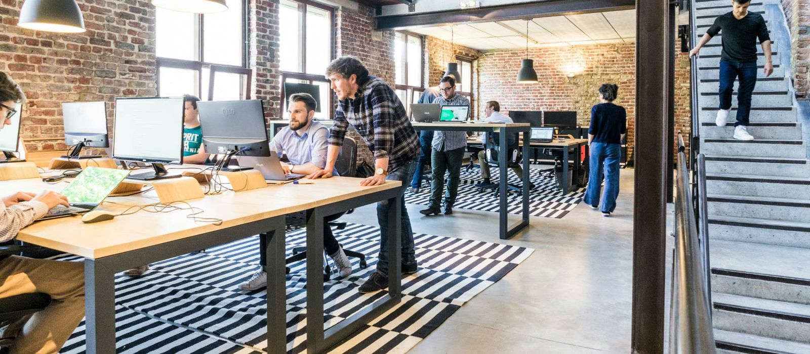 Team working together in a modern open office